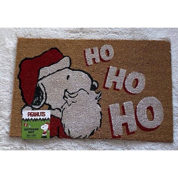 Peanuts Snoopy In Santa Suit Hat Christmas Coir Door Mat 18 X 28” HO HO HO NEW - Picture 1 of 7